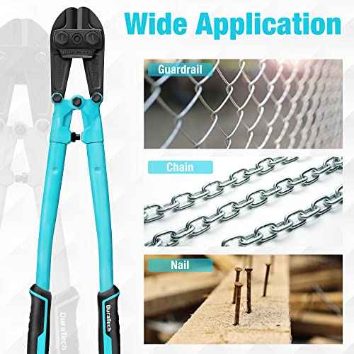 DURATECH 18-inch Heavy Duty Bolt Cutter for Rods, Bolts, Rivets, Chains, and Steel Wires, Bi-Material Ergonomic Rubber Grip Handle, Chrome Vanadium Steel Forged Blade