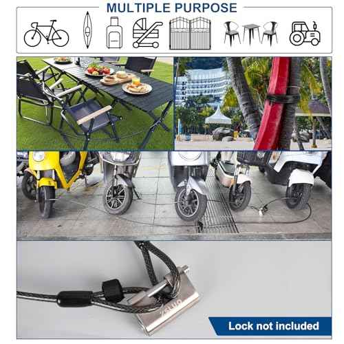 Security Steel Cable with Loops - 3/8 inch (10 mm) 40 ft Heavy Duty Bicycle Chain with PVC-Coated Braided Cable and Ring Suitable for U-Locks and Padlocks(20/30/40 ft)