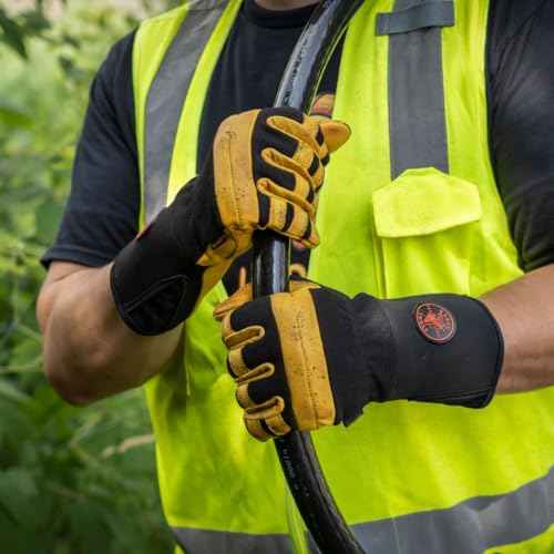 Klein Tools 40080 Work Gloves, Durable Soft Grain Leather Lineman Gloves with Padded Knuckles, Medium