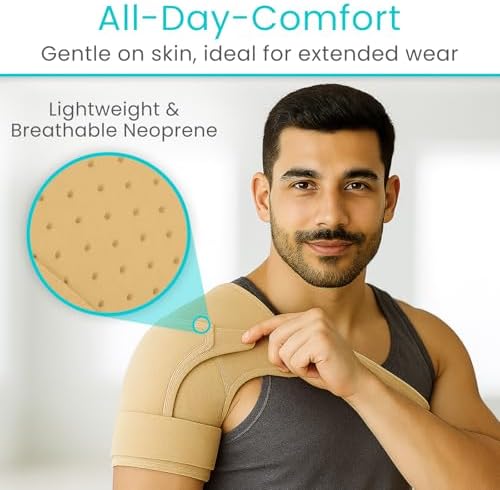 Vive Shoulder Brace for Women & Men - Injury Recovery Compression Support Sleeve - for Rotator Cuff Injuries, Arthritis, Sprain, Dislocation, PT - Targeted Inflammation Pain Relief (Beige, Medium)