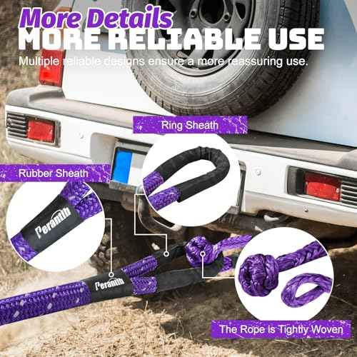 Kinetic Energy Recovery Rope 1" x 30ft,with Soft Shackle and Glove£¬Linetic Light Reflecting Tow Rope for 4WD Pick Up Truck, SUV, ATV, UTV