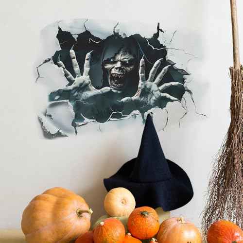 Creepy Halloween Wall Decals ? 3D Skeleton Breaking Through Wall, Scary Monster & Haunted House Wall Stickers for Living Room, Party, Spooky Decor for Halloween Home & Haunted House Decorations
