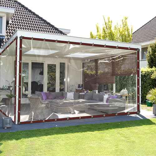 10X20FT Clear Tarp Waterproof with Increase Grommets 33FT Windproof Rope Ties, Heavy Duty PVC Vinyl Tarps Transparent Tarpaulin for Patio Enclosure Outdoor Porches Canopy Henhouse Rainproof Covering