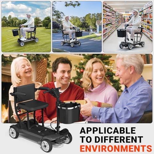 DA-031 4-Wheel Mobility Scooter for Adults/Seniors, One-Click Collapsible, Emergency Brake, Removable Battery & Basket, Seat Storage, Dustproof Cover. - Black