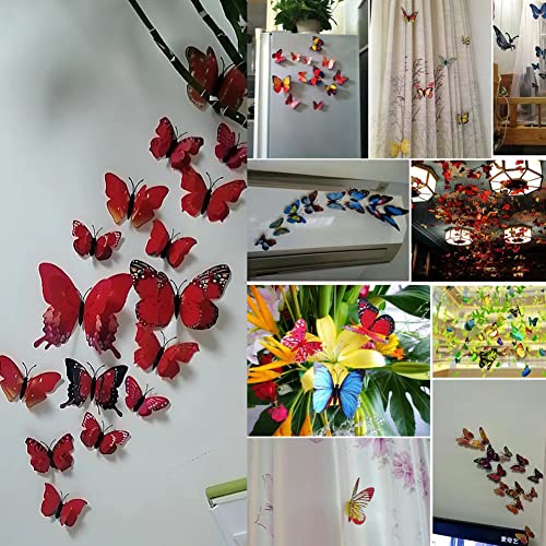 CL-Link 24PCS 3D Butterfly Wall Decals Red Double Layer Butterflies Wall Stickers Removable Butterfly Decor for Home Bedroom Kids Room Decor