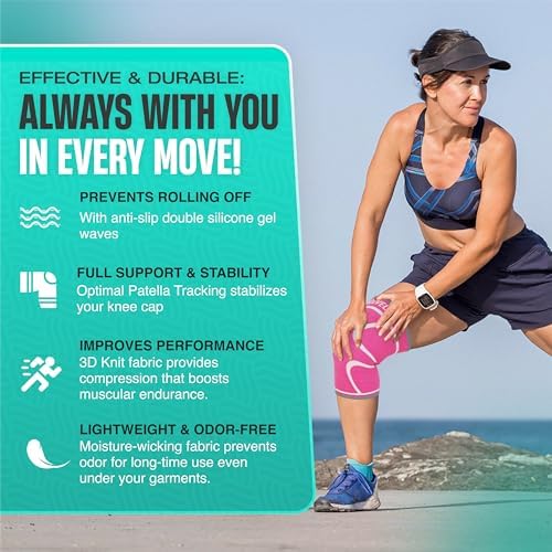 Modvel 2 Pack Knee Brace for Women & Men - Workout Knees Compression Sleeve for Knee Pain Relief Joint Support for ACL, Arthritis, Meniscus Tear Knees Brace for Sports, Rodilleras para Gym Fitness