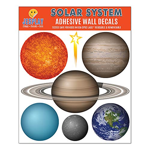 Solar System Adhesive Wall Decals - Wall D?cor Stickers for Kids & Toddlers Include Planets, Earth, Mars, Jupiter & More - Reusable Wall Decor for Bedroom, Living Room, Nursery, Classroom