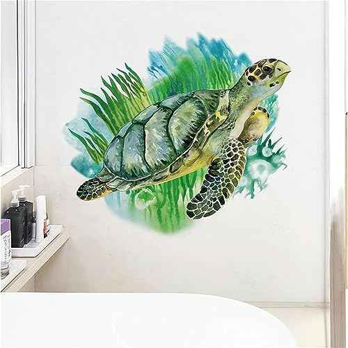 Green Sea Turtle Wall Stickers, sacinora Marine Animal Seaweed Wall Decals Removable Vinyl Peel and Stick for Living Room Bedroom Bathroom Sofa TV Background Art Decorations