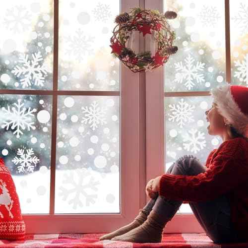 Zhanmai 200 Pcs/ 10 Sheets Christmas Snowflakes Wall Decals Snowflakes Window Clings White Snowflake Sticker Peel and Stick Wall Ornament for Winter Removable Xmas Holiday Craft Party Supplies Decor