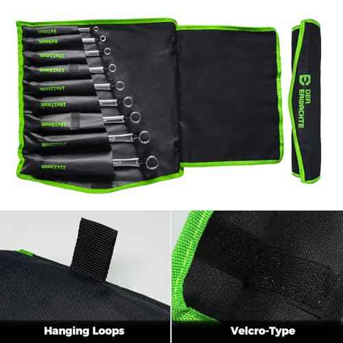 9-Piece Offset Box Wrench Set, 75-Degree Angle, 6-23mm, Chrome Vanadium Steel with Rolling Pouch