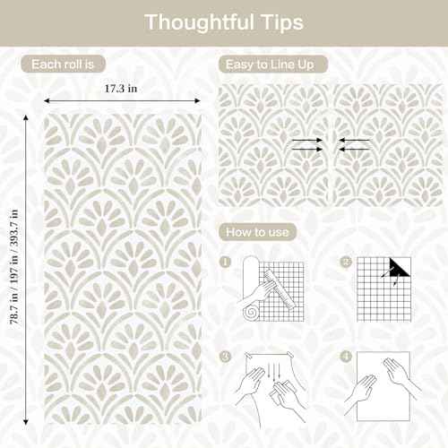 Hopepak Beige Wallpaper Peel and Stick Boho Geometric Sector Contact Paper Watercolor Removable Self-Adhesive Textured Wall Paper for Bedroom Cabinets 17.3"x78.7"