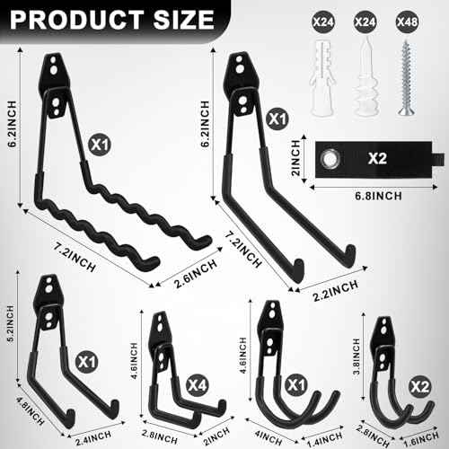 Garage Hooks, 12 Pack Heavy Duty Wall Mount Storage Hanger, Steel Garage Storage Hooks for Ladder, Bike, Garden Tool with Extension Cord Holder Organizer (Black)