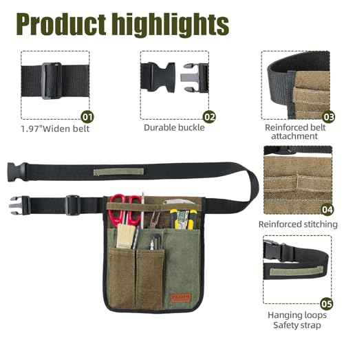 Garden Tool Belt for Men & Women, Denim Slim 4-Pocket Adjustable Garden Apron - Lightweight Utility Belt for Gardening, DIY, Carpenter, Painting, Seamstress, and Crafting Tool Pouch (Green)