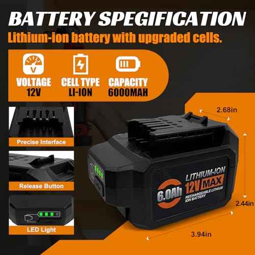 12V 6.0Ah Battery for SKil PWRCORE 12V Series Cordless Power Tools, Replacement for Skil Battery Model BY500101, BY519801,etc