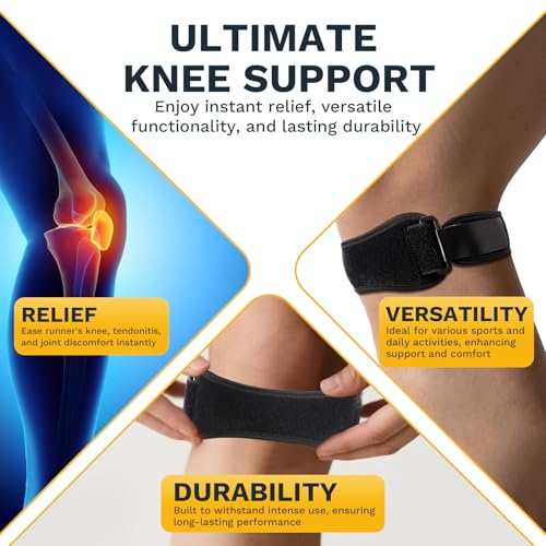 Patellar Tendon Support Strap, Adjustable Knee Support Strap Patella Band for Tendonitis, Sports, Workouts & Daily Knee Pain Relief Men Women, Extended Fit (Larger Knees) XL, 2 Pack