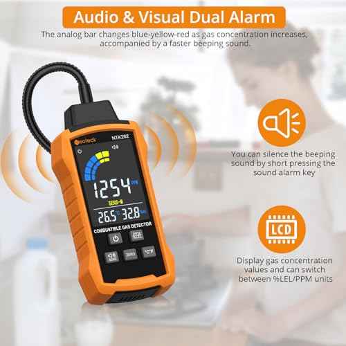 Neoteck Natural Gas Detector 0-9999PPM/0%-20% LEL Gas Leak Detector with 12¡± Gooseneck Combustible Gas Detector with 3 Sensitive Modes Test Methane Propane Gasoline for Gas Pipeline Gas Stove and RV