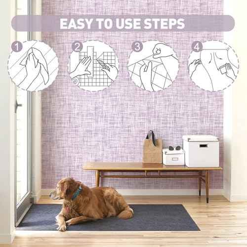 Purple Grasscloth Wallpaper Peel and Stick Wallpaper Texture Contact Paper 17.3"x120" Vintage Wallpaper Removable Waterproof Wall Paper for Room Walls Cabinets Furniture Drawers Desk