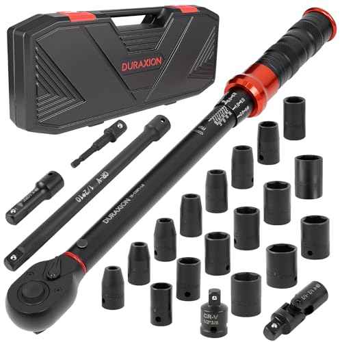 23PCS 1/2-Inch Drive Torque Wrench Set, 10-170FT.LB/13.6-230.5Nm, 1/2 Drive Click Torque Wrench Set, 72-Tooth Dual-Range, ¡¾3% Precision Adjustable Torque Wrenches for Cart, Motorcycle, Lug Nut