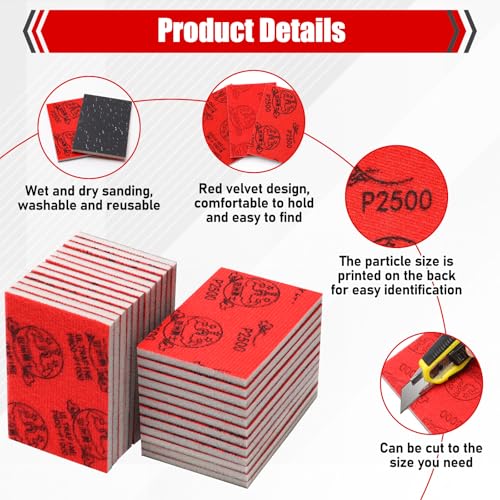24 Pcs 3 x 4 Inch 180-3000 Grit Sanding Sponge Set, Anglecai Ultra Fine Sanding Sandpaper Pads Soft Foam Sand Block Sponge for Wet Dry Sandpaper Pads for Plastic Model Metal Wood Furniture Polishing