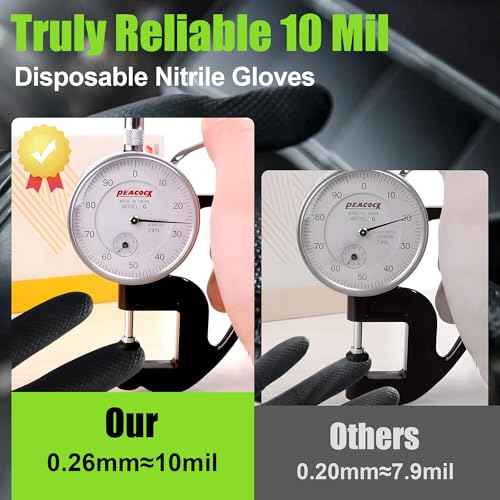 TREEGO 10 Mil Black Nitrile Gloves 100 Large, Extra Thick Disposable, Raised Diamond Grip, Latex & Powder Free ? Rubber Gloves Heavy Duty for Mechanic, Construction, Automotive