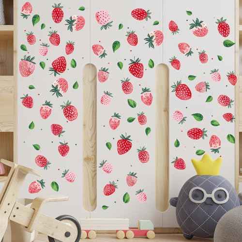 8 Sheet Strawberry Wall Decal, Peel and Stick Strawberry Wall Sticker for Kids Room Dining Room Kitchen