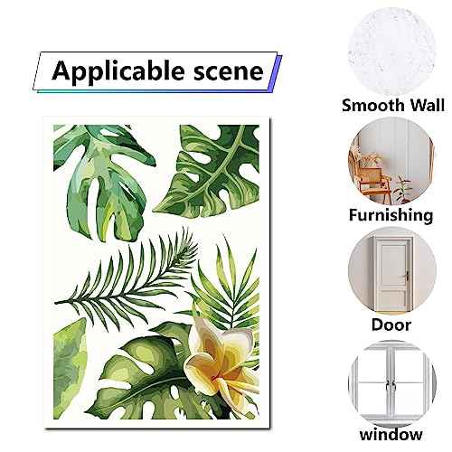 CRASPIRE 8 Sheets Green Leaf Window Stickers Tropical Leaves PVC Waterproof Self Adhesive Summer Wall Decals Natural Palm Plant Rectangle Removable for Stairway Home Decoration TV Wall Art