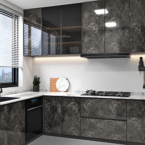 Black Marble Contact Paper Peel and Stick Countertops 15.8"x78.7" Decorative Wallpaper Waterproof Black Contact Paper for Countertops Removable Wallpapers Marble Vinyl Film for Cabinets Shelf Liner