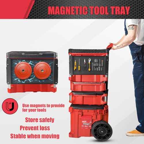 Folding Magnetic Table Compatible with Milwaukee Packout Toolbox,Powerful Magnetic Tool Tray Side on Your PACKOUT System