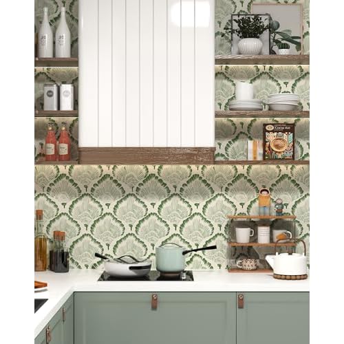 Green Leaf Wallpaper Modern Botanical Peel and Stick Wallpaper Boho Leaf Contact Paper17.3''¡¿78.8'' Self Adhesive Removable Wallpaper Waterproof for Bedroom Bathroom Cabinets Decor Vinyl Roll