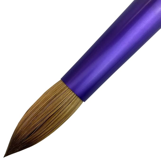 PANA Pure Kolinsky Hair Acrylic Nail Brush - Round Shape Purple Ferrule with Beige Wood Handle (Size 16) - Nail Brush for Acrylic Nail Application, Nail Extension, Manicure Pedicure Salon Beginner and