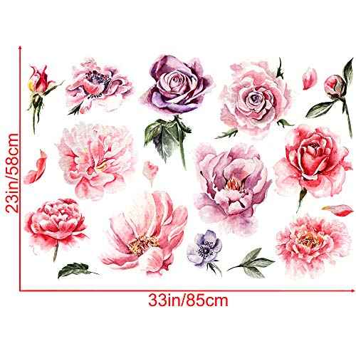 Amaonm Removable 3D Beautiful Pink Red Peony Flower with Green Plants Leaf Wall Decal Wall Stickers DIY Peel and Stick Art Decor for Kids Girls Bedroom Living Room Nursery Decoration (A)