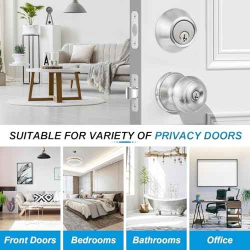 4 Pack Exterior Door Lock Set, Satin Nickel Door Knob and Deadbolt Combo Set, Keyed Alike Entry Door Knobs with Lock&Keys, Round Ball Door Locksets with Deadbolt for Entrance and Front Door