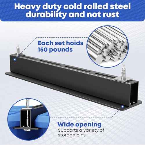 Overhead Garage Storage Rack, Garage Ceiling Storage Racks, Heavy Duty Storage Bin Ceiling Rails for 27 Gallon Totes£¬Tote Storage Rack System -Black (3 Sets for 2 Bins)