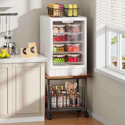 Mini Fridge Stand with Storage, Small Refrigerator Stand with Wheels, Mini Fridge Cabinet-Max Load 300 LBS Heavy Microwave Printer Stand Mini Fridge Cart for Dorm, Apartment, Kitchen, Office (Brown)