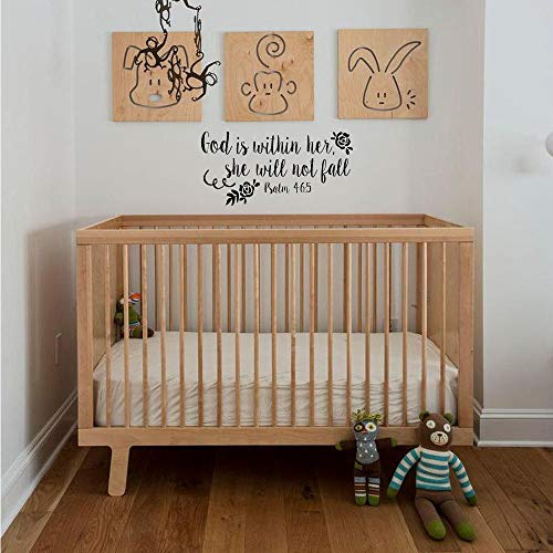 God is Within Her She Will Not Fall Psalm 46:5 Vinyl Decal Religious Wall Art Christian Bible Verse Quotes Girls Bedroom D?cor