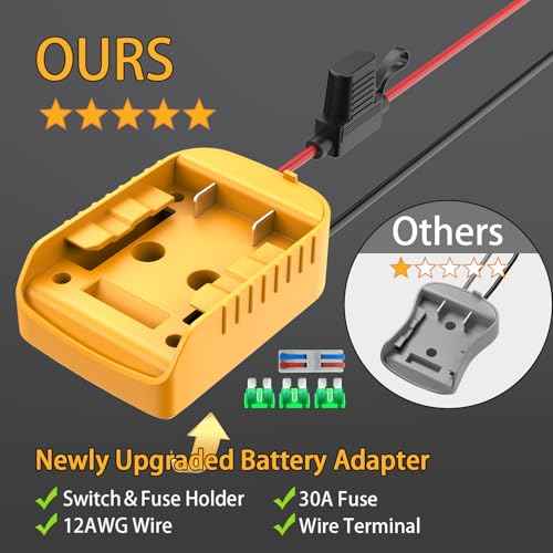 for Power Wheel Adapter Compatible with Dewalt 20V Battery, Converter Kit with Built-in Switch on Adapter, Fuse Holder, Wire Terminal, 12AWG Wire for DIY RC Car Toys (1 Pack)