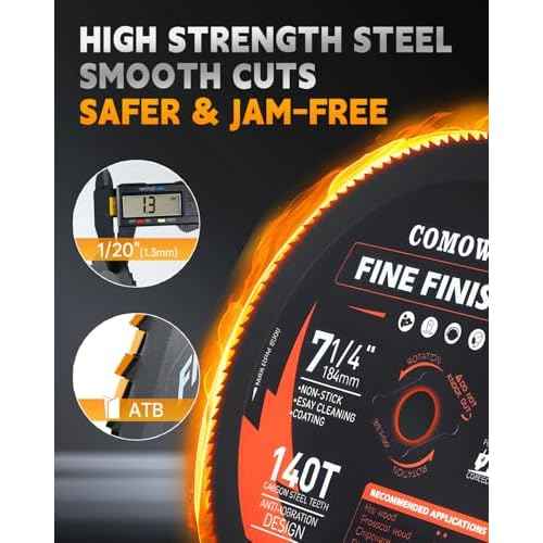 COMOWARE 7-1/4¡° Circular Saw Blade, 140T Table Saw Blade, 5/8" Arbor, ATB Circular Saw Blade, Anti-Vibration, Teflon Anti-Stick, Miter Saws Blades for Wood, Laminate, Plywood & Hardwoods