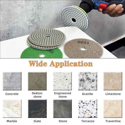 4 Inch Diamond Polishing Pads Kit, 15PCS Wet/Dry 50-6000 Grit for Granite, Concrete, Marble, Quartz, Stone ? Works with Drill, Grinder, Polisher, Includes 5/8¡¯¡¯-11 Backer Pad
