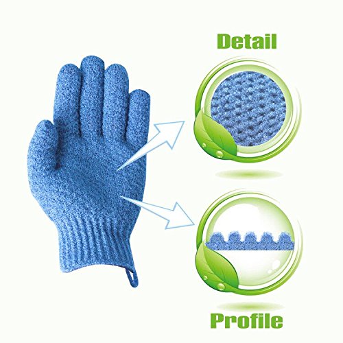 Evridwear Exfoliating Dual Texture Bath Gloves for Shower, Spa, Massage and Body Scrubs, Dead Skin Cell Remover, Gloves with Hanging Loop (2 Pairs Moderate)