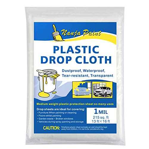 Painters Drop Cloth 13 Feet by 16 Feet Plastic Painting Tarp Waterproof Cover Clear Tarp Plastic Sheeting 1 Mil Thickness Furniture Cover