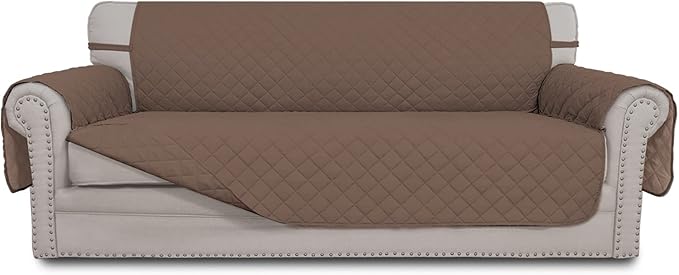 Easy-Going 4 Seater Sofa Slipcover Reversible Sofa Cover Water Resistant Couch Cover with Foam Sticks Elastic Straps Furniture Protector for Pets Children Dog Cat (XX-Large, Brown/Brown)