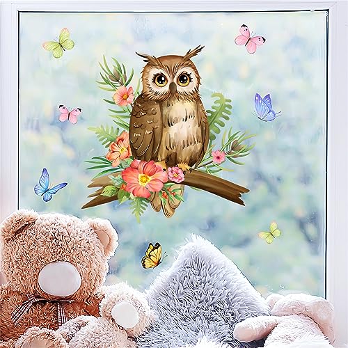 Cute Little Owl Butterfly £¦ Flower Wall Stickers, sacinora DIY Cartoon Animal Wall Decals Removable Vinyl Peel and Stick for Window Living Room Children's Room Bedroom Nursery Decorations