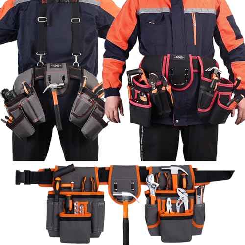 JFX Tool Belt for Men, Magnetic Tool Pouch With Suspenders, Heavy Duty Detachable Adjustable Utility Belt Work Bags for Electricians, Carpenters, Construction Workers and Gardeners£¬(32''-66'')