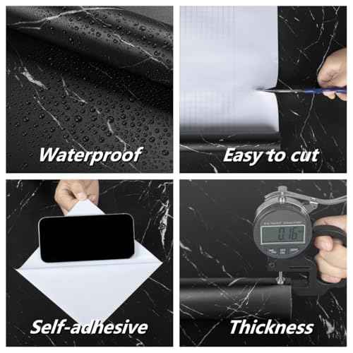 Abyssaly Black Peel and Stick Countertops Waterproof Matte Marble Contact Paper Granite Self Adhesive Vinyl Wrap for Kitchen Cabinets Backsplash Home Decor 15.7" x 118"