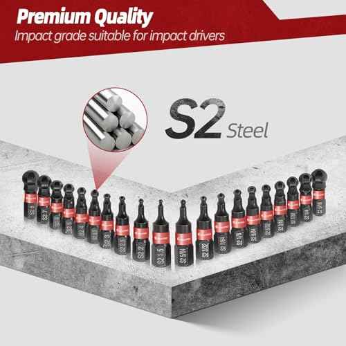 Ball End Allen Wrench Bit Set - 20PCS Metric & SAE Allen Key Drill Bit Set with Magnetic Bit Holder, Premium S2 Steel 1¡± Hex Bit