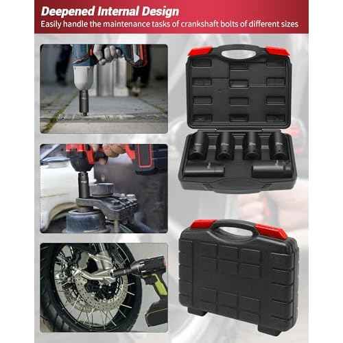 1/2¡¯¡¯ Drive Crank Bolt Socket Set, weighted socket set 6 Pack 17MM, 19MM, 21MM, 22MM, 24MM, 27MM, Harmonic Balancer Socket Set, 3 Times Momentum Power of Standard Impact Sockets