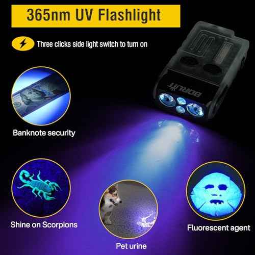 Boruit V20 Small Powerful Flashlight Super Bright with 365nm UV, Red Blue Green Warm Light, 180¡Æ Swivels, 110dB Buzzer, Mini Keychain Pocket Rechargeable LED Flashlights Usb EDC Clip Flash Light White