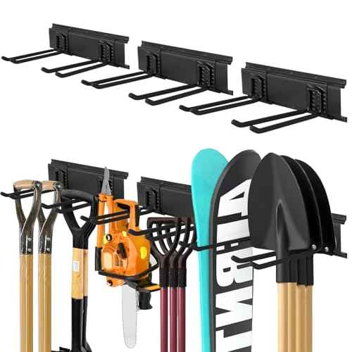 Garage Tool Organizer Wall Mount 48in- 6 Heavy Duty Hooks,360lbs Capacity, Garage Organization & Storage Rack for Broom, Rake & Snow Equipment - Tool Organizer & Men¡¯s Gift Choice