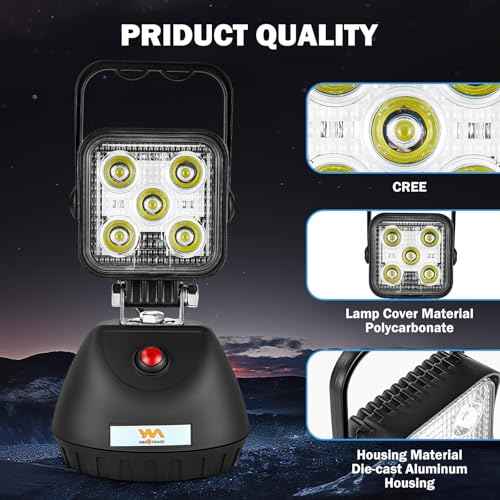 SMA 15W LED Work Light Base Strong Magnet Aluminum Alloy 2000LM IP65 Waterproof Dustproof Portable Handle Floodlight Suitable for Repair Shop Garage Construction Site (White Light)