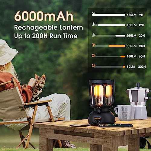 Mesqool Camping Lantern Rechargeable Battery 6000mAh, 650LM LED Lanterns for Power Outages Emergency Hurricane, Solar Hand Crank Lantern for 200 Hours